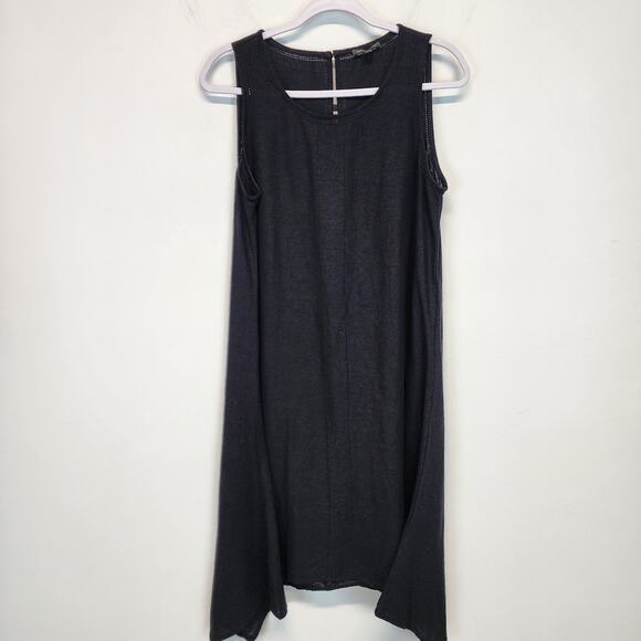 For Cynthia Black Linen Blend Dress Size M Sleeveless Asymmetric Hem Coastal - Picture 4 of 12